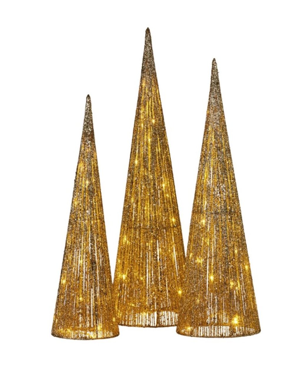🎄 Holiday Living Gold LED Cone Christmas Trees Set 3 Light Color Change Indoor